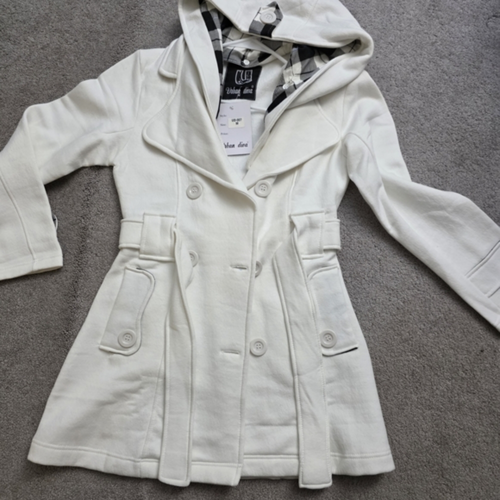 Women's White Pea Coat - NWT - Med